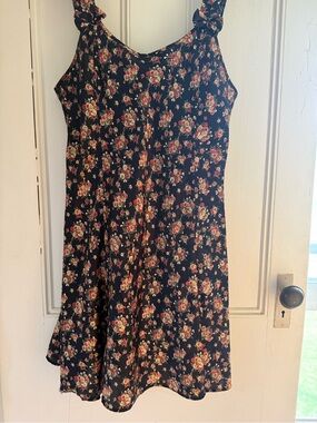 Floral Black Nightdress Chemise with Pink Rose Print